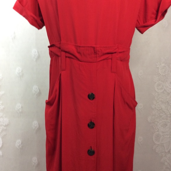 Vintage Red Mock Paper-bag Midi Sheath Dress 12 - Picture 4 of 13